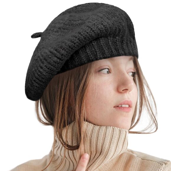 Gllutt Accessories - 5541 Winter Beret Hat For Women Wool Blending Beanie French Style Thick